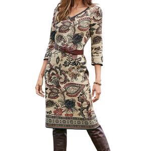 Peruvian Connection Jocasta Floral Pima Cotton Knit Midi Sweater Dress Size L